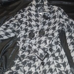 Yoki Collection Black and Gray Houndstooth Trench Coat